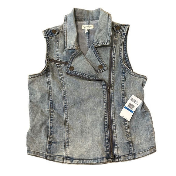 Jessica Simpson Tween Girls Size XL Jean Jacket Vest Denim Asymmetrical Zipper - Picture 1 of 11